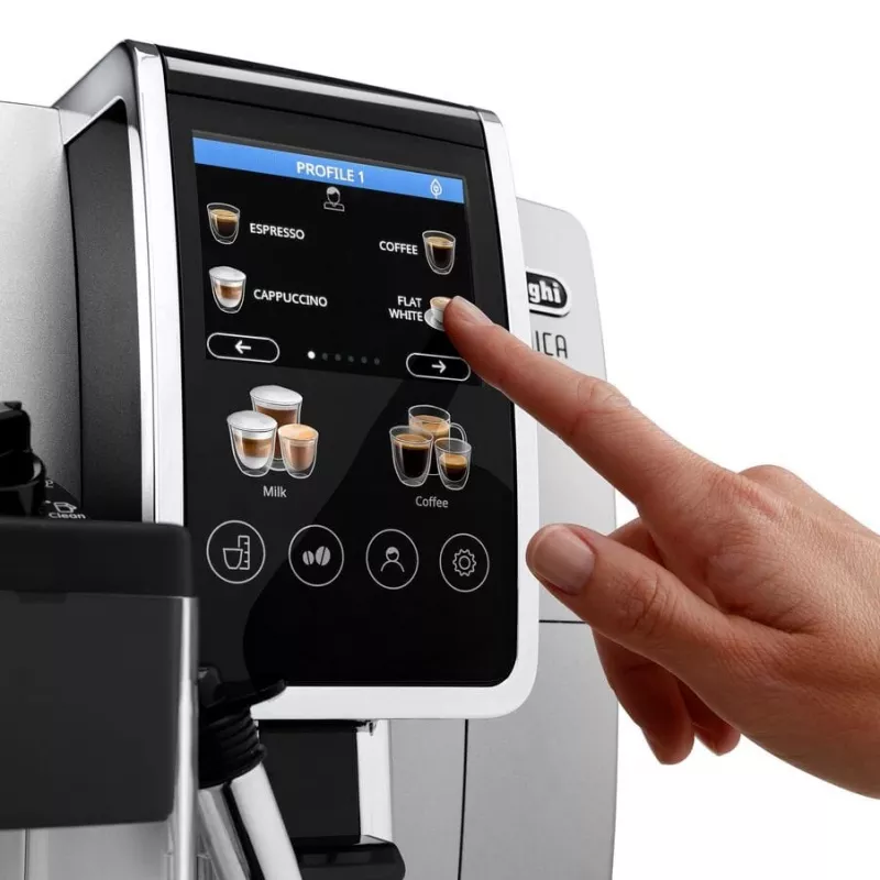 Ekspres kolbowy DeLonghi Dinamica Plus ECAM380.85.SB — zbiornik na wodę 1,8 l, pojemnik na ziarna 300 g, 15 bar