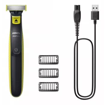 Golarka foliowa Philips Norelco OneBlade QP2724/10 — golarka foliowa, 1 ostrze, ładowanie przez USB, do użytku na mokro & sucho, zmywalna, 45 min pracy, szary/limonkowy