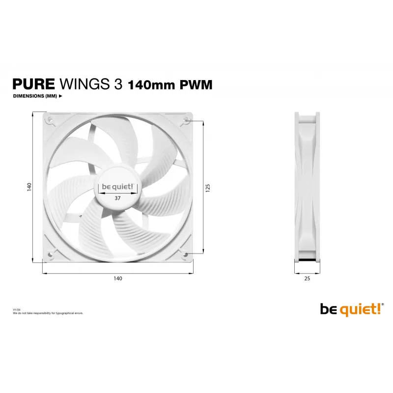 be quiet! Pure Wings 3 140mm PWM Biały wentylator do obudowy komputera 14 cm 1 szt.