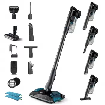 Odkurzacz pionowy bezprzewodowy Philips 8000 series XC8057/01, na sucho i mokro, cyklonowy, bezworkowy, 0,6 l, Aqua Blue/Black