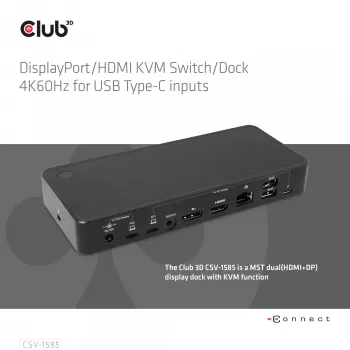 Stacja przełączająca/Dok CLUB3D DisplayPort/HDMI KVM 4K60Hz dla wejść USB typu C