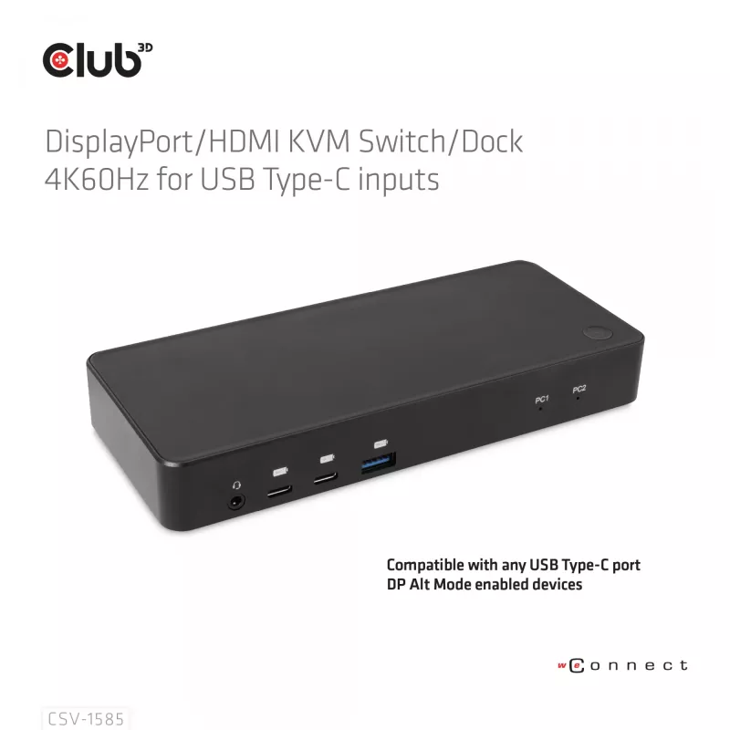 Stacja przełączająca/Dok CLUB3D DisplayPort/HDMI KVM 4K60Hz dla wejść USB typu C