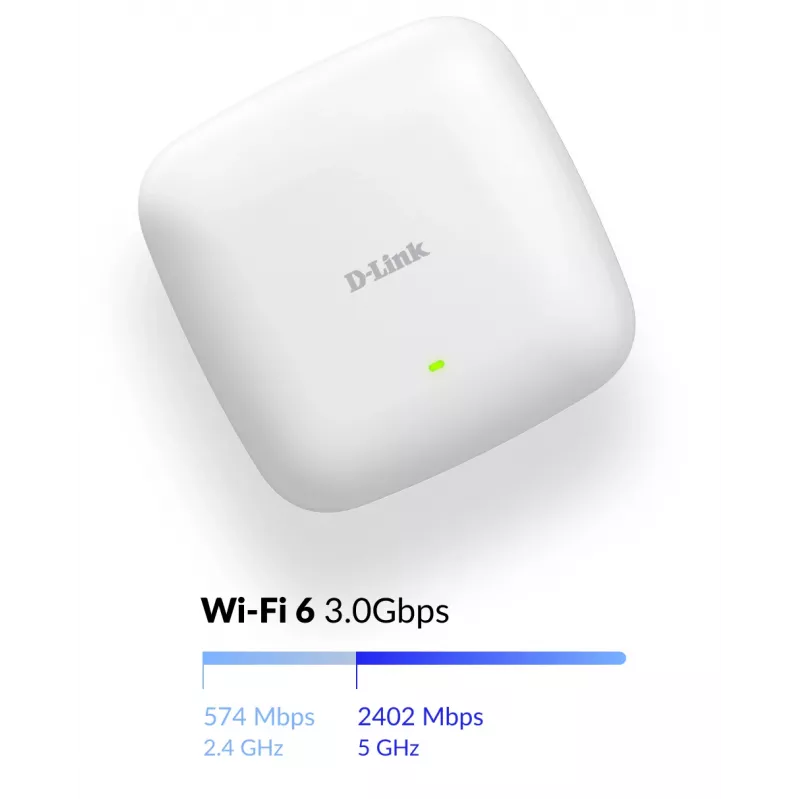 Punkt dostępowy D-Link AX3000 Wi-Fi 6 Dual-Band PoE, 2.4 GHz, 5 GHz, 3000 Mbit/s, SNMP, SNMPv2, SNMPv3, WEP, WPA, WPA2, WPA3, 10,100,1000,2500 Mbit/s