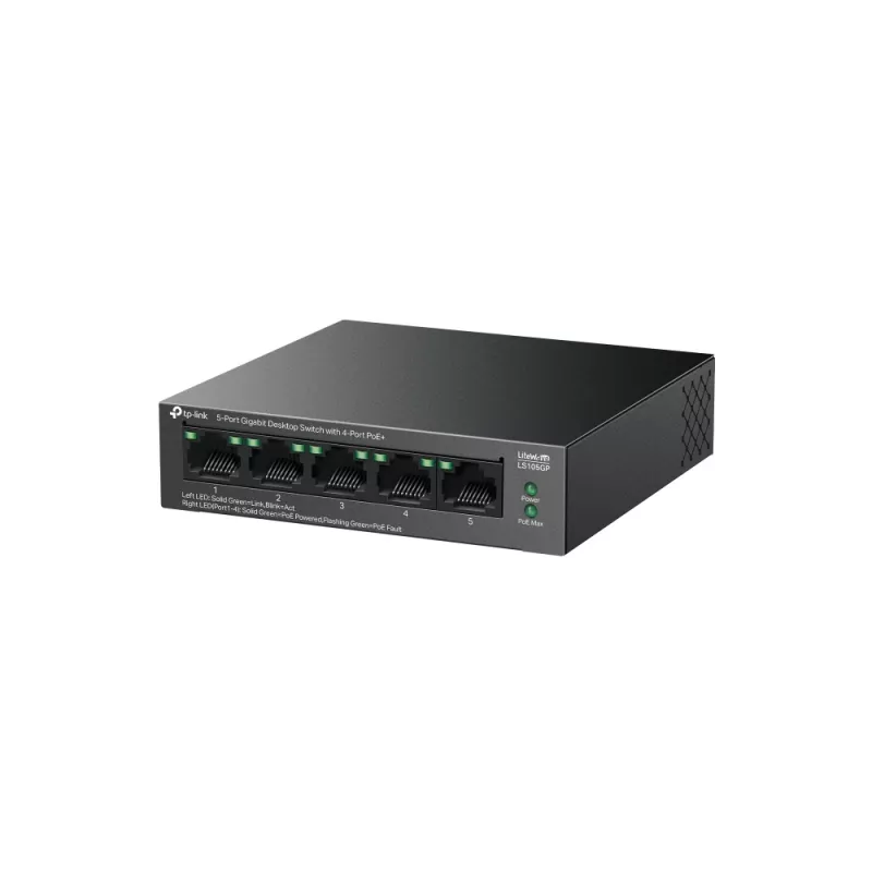 Przełącznik TP-LINK LiteWave 5-portowy Gigabitowy biurkowy z 4-portowym PoE+ (5x Gigabit, 4 PoE+, budżet PoE 65 W)