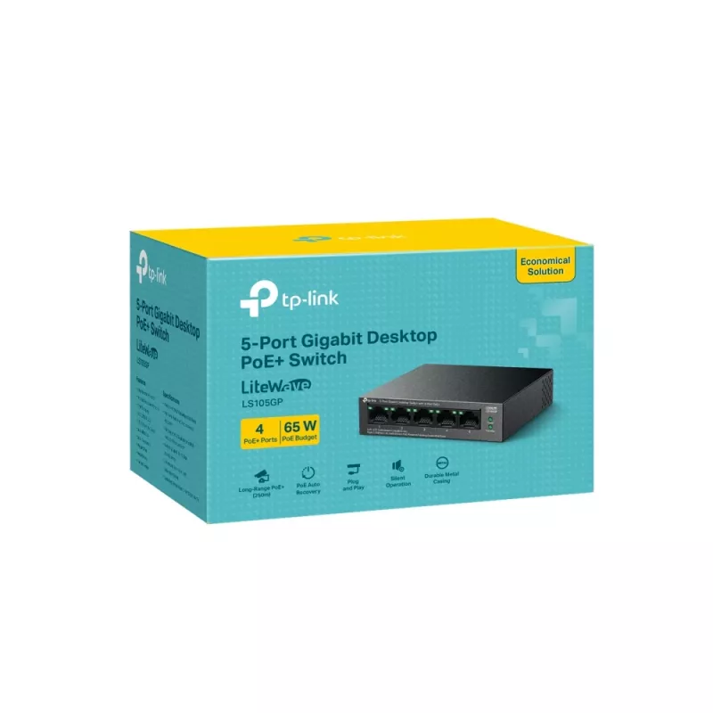 Przełącznik TP-LINK LiteWave 5-portowy Gigabitowy biurkowy z 4-portowym PoE+ (5x Gigabit, 4 PoE+, budżet PoE 65 W)