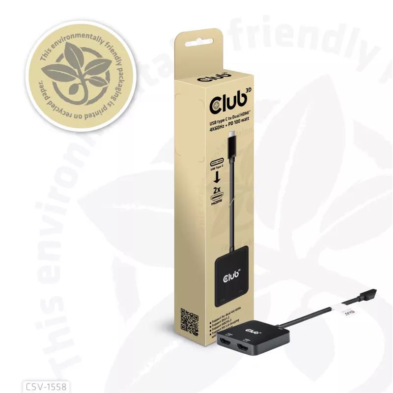 CLUB3D USB-C® Hub na dwa HDMI™ 4K60Hz M/F+PD3.0 100 W