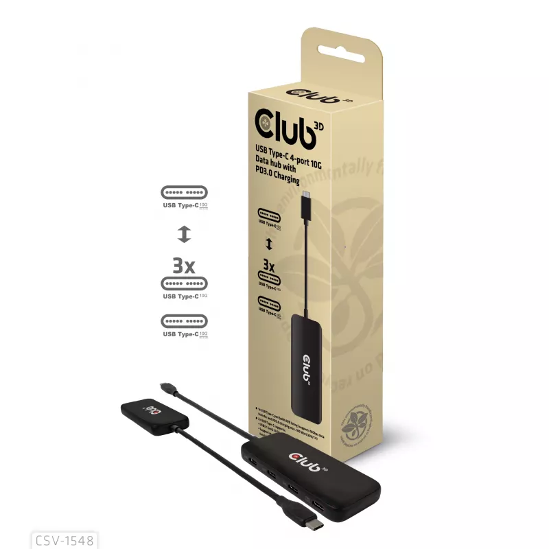 CLUB3D USB Type-C 4-portowy Hub danych 10G z ładowaniem PD3.0