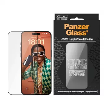 PanzerGlass ® Ceramic Protection do iPhone 15 Pro Max | Ultra-Wide Fit z EasyAligner