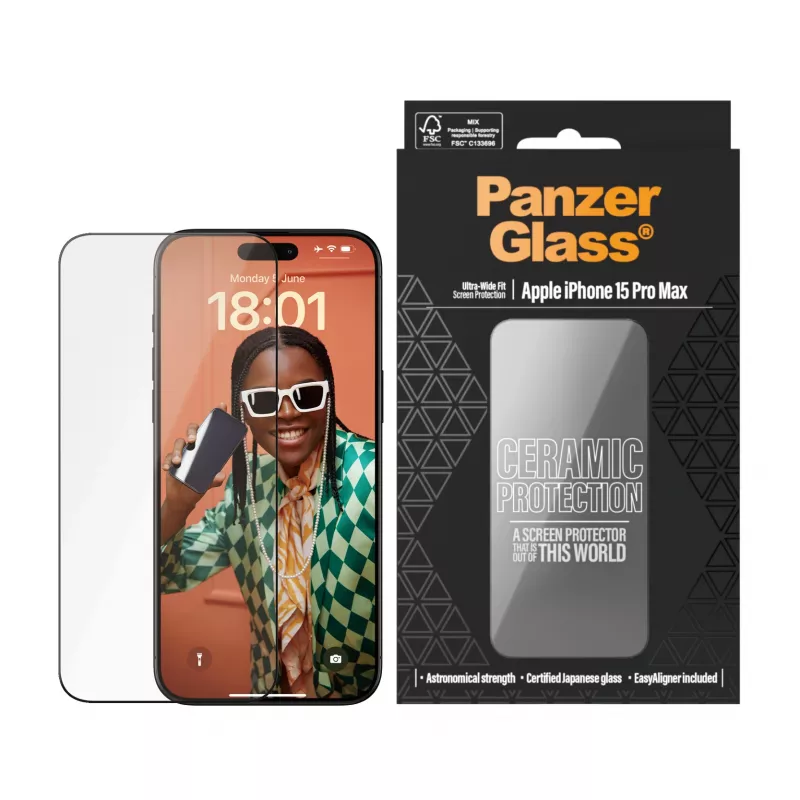 PanzerGlass ® Ceramic Protection do iPhone 15 Pro Max | Ultra-Wide Fit z EasyAligner