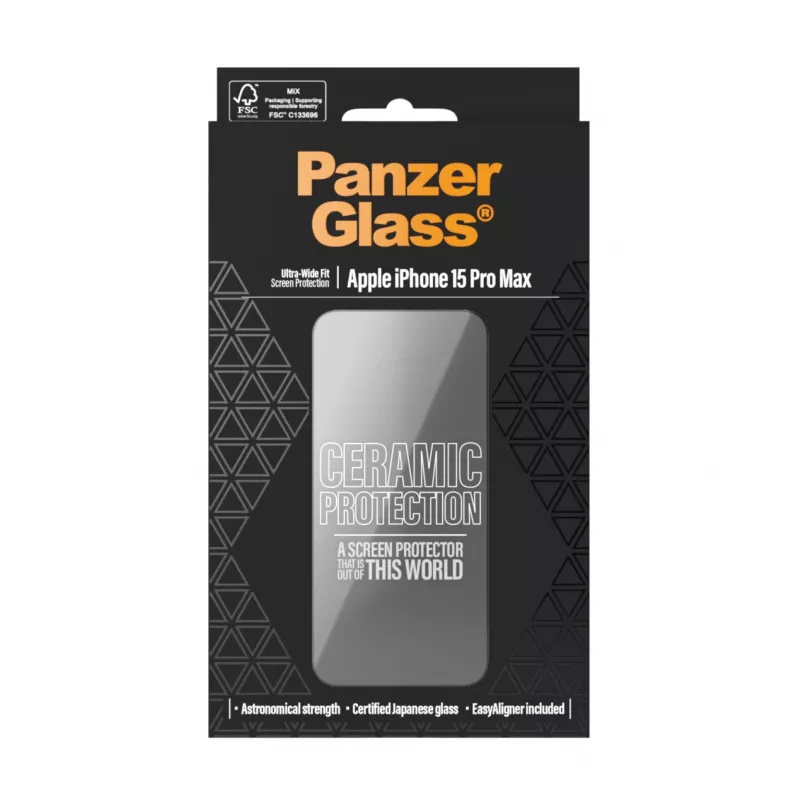 PanzerGlass ® Ceramic Protection do iPhone 15 Pro Max | Ultra-Wide Fit z EasyAligner