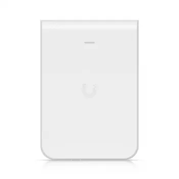 Access Point UBIQUITI U7 Pro Wall — Montowany na ścianie punkt dostępowy Wi‑Fi 7, 2,4/5/6 GHz, 6 strumieni przestrzennych, LAN 2500 Mbps, PoE (44–57 V), wewnętrzny, biały