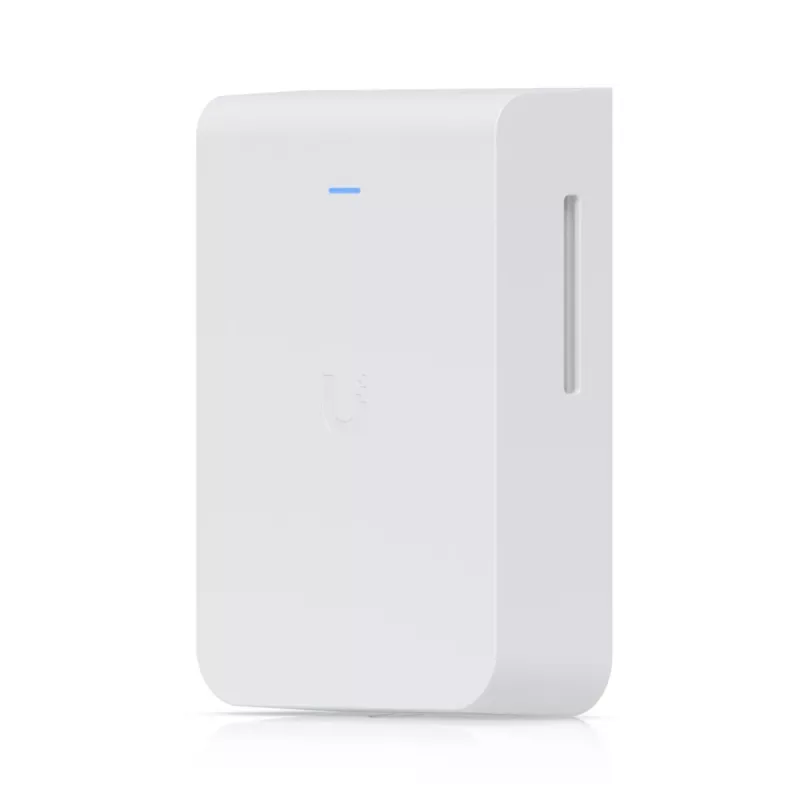 Access Point UBIQUITI U7 Pro Wall — Montowany na ścianie punkt dostępowy Wi‑Fi 7, 2,4/5/6 GHz, 6 strumieni przestrzennych, LAN 2500 Mbps, PoE (44–57 V), wewnętrzny, biały