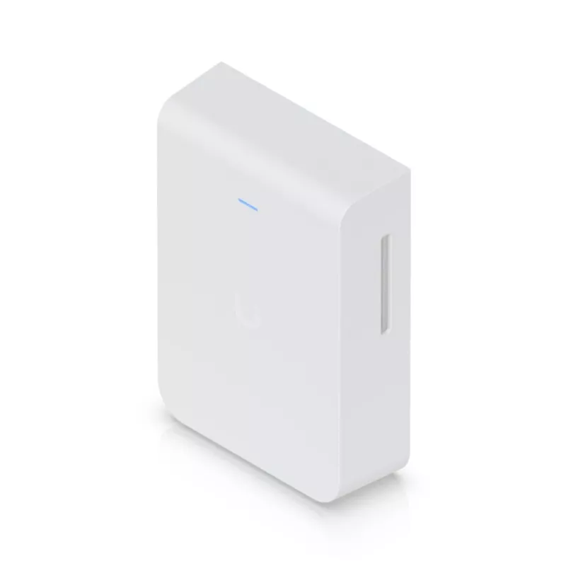 Access Point UBIQUITI U7 Pro Wall — Montowany na ścianie punkt dostępowy Wi‑Fi 7, 2,4/5/6 GHz, 6 strumieni przestrzennych, LAN 2500 Mbps, PoE (44–57 V), wewnętrzny, biały