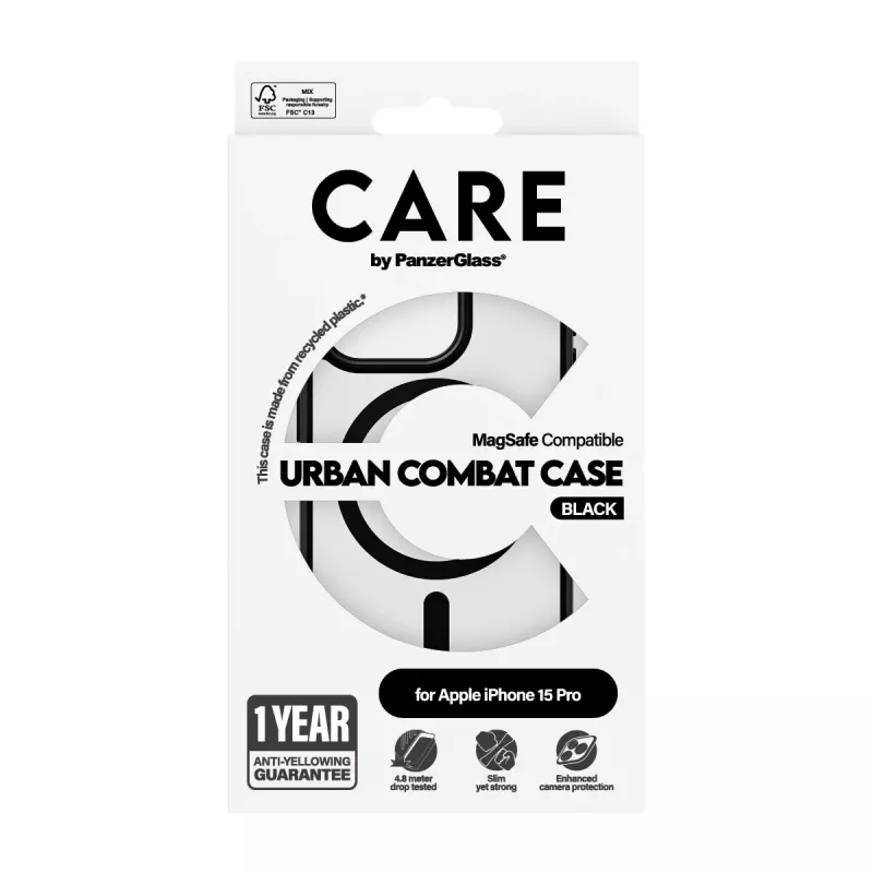 PanzerGlass CARE™ by ® Urban Combat Case Przezroczysty z czarnym MagSafe iPhone 15 Pro