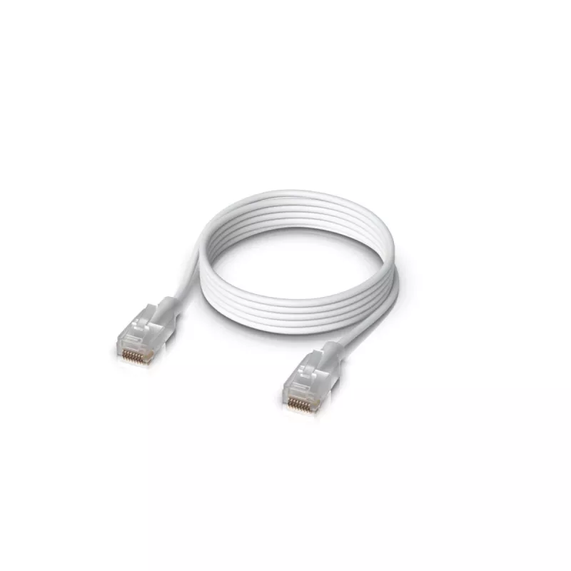 Kabel krosowy sieciowy UBIQUITI UACC-Cable-Patch-EL-1M-W — Cat6, 1 m, 2,5 GbE, PoE++ (4PPoE), półprzezroczysty, RJ-45 męski–męski