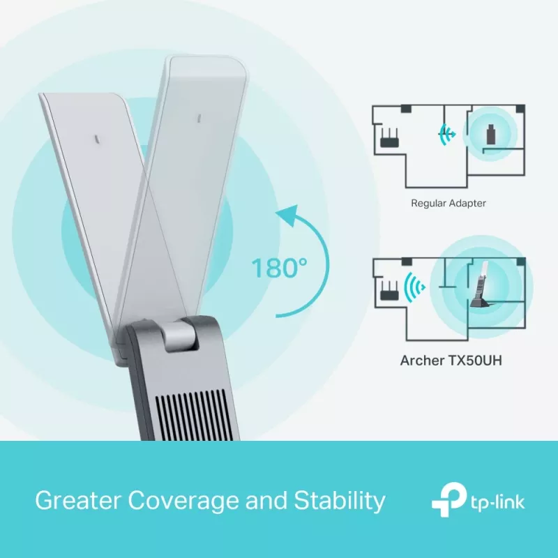 Bezprzewodowy adapter USB TP-Link Archer AX3000 (Archer TX50UH) – dwupasmowe Wi‑Fi 6, USB 3.2 Gen1, do 3000 Mbps, antena wewnętrzna, Windows 11