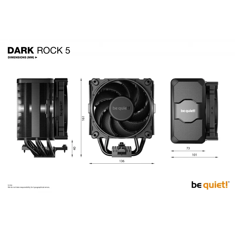 be quiet! DARK ROCK 5 Chłodzenie powietrzne procesora 12 cm Czarny 1 szt.