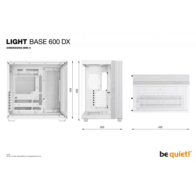 Obudowa PC be quiet! LIGHT BASE 600 DX White Midi Tower, ATX/microATX/Mini-ATX, szklany bok, RGB przód, USB-C