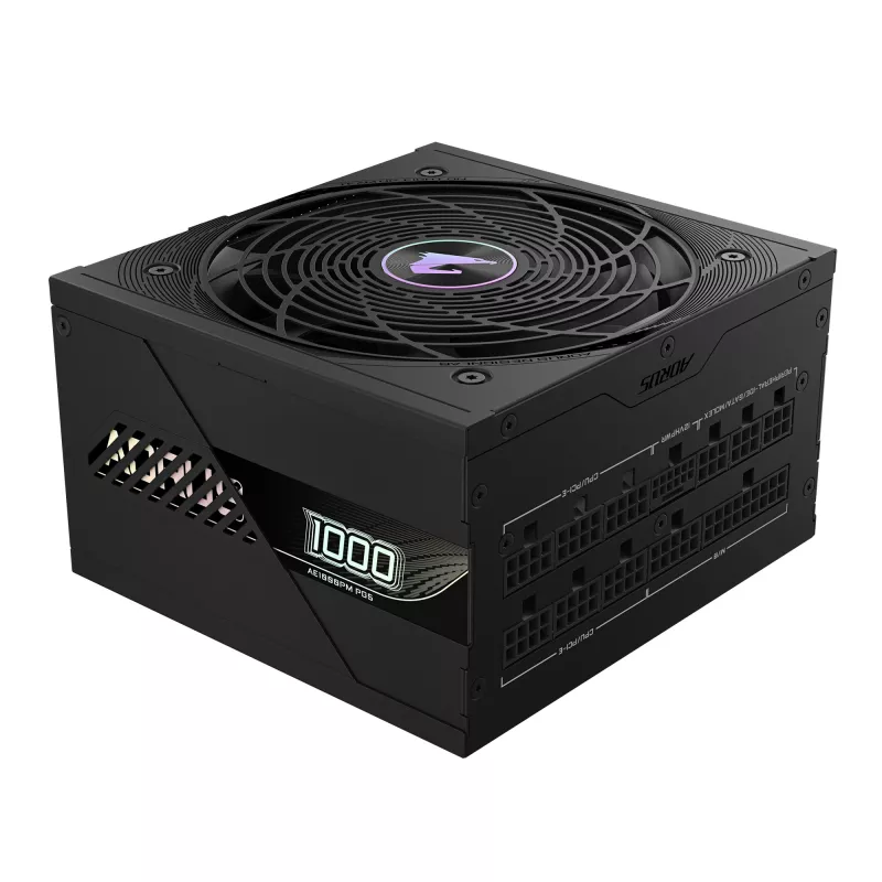 Zasilacz GIGABYTE AORUS ELITE P1000W ICE - PCIe 5.0, 80 PLUS Platinum, w pełni modułowa konstrukcja, wentylator 120 mm, zgodny z ATX 3.0, wtyczka EU
