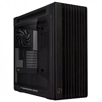 Obudowa PC ASUS ProArt PA602 Wood Edition Midi Tower Czarna — Drewno, obsługa ATX/EATX, Szkło hartowane, 4×3,5 cala / 8×2,5 cala, GPU do 450 mm