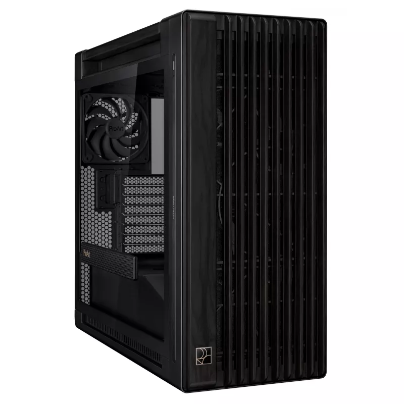 Obudowa PC ASUS ProArt PA602 Wood Edition Midi Tower Czarna — Drewno, obsługa ATX/EATX, Szkło hartowane, 4×3,5 cala / 8×2,5 cala, GPU do 450 mm