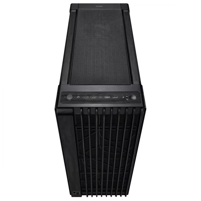 Obudowa PC ASUS ProArt PA602 Wood Edition Midi Tower Czarna — Drewno, obsługa ATX/EATX, Szkło hartowane, 4×3,5 cala / 8×2,5 cala, GPU do 450 mm