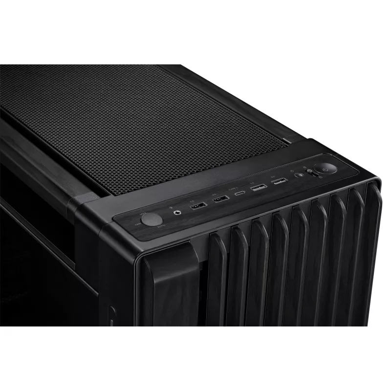 Obudowa PC ASUS ProArt PA602 Wood Edition Midi Tower Czarna — Drewno, obsługa ATX/EATX, Szkło hartowane, 4×3,5 cala / 8×2,5 cala, GPU do 450 mm