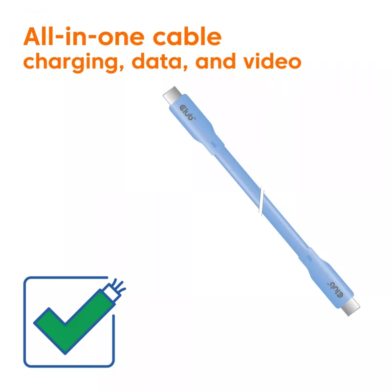Kabel CLUB3D USB C niebieski, 2 m, USB C, USB C, USB4 Gen 2x2, 20 Gbit/s, niebieski