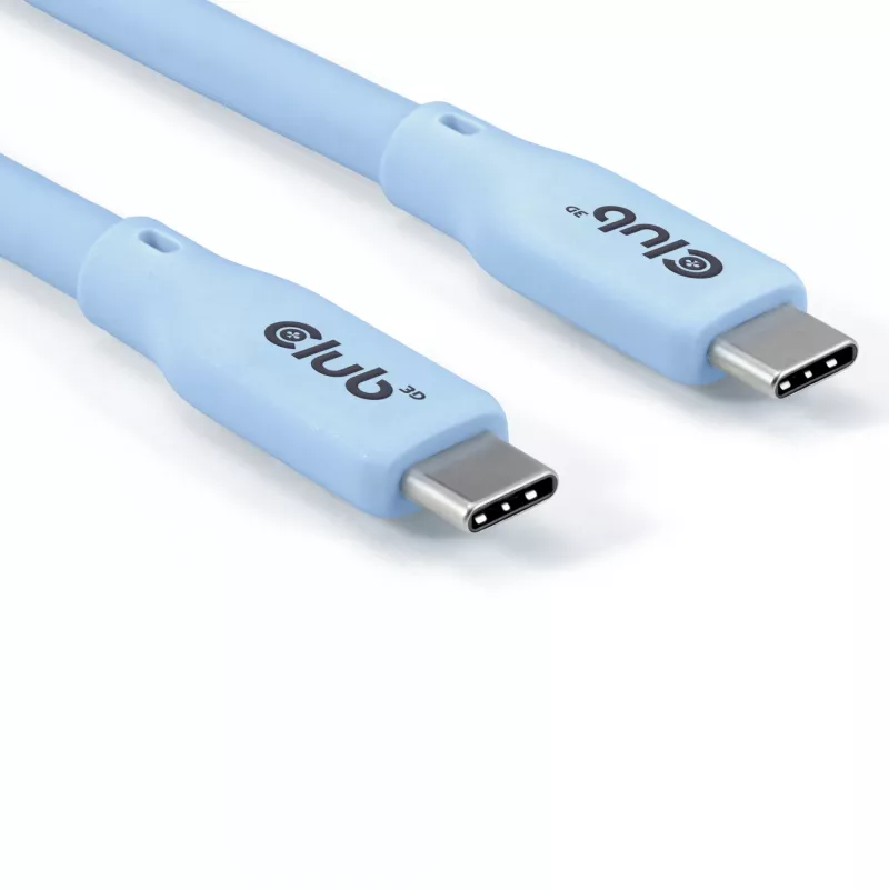 Kabel CLUB3D USB C niebieski, 2 m, USB C, USB C, USB4 Gen 2x2, 20 Gbit/s, niebieski