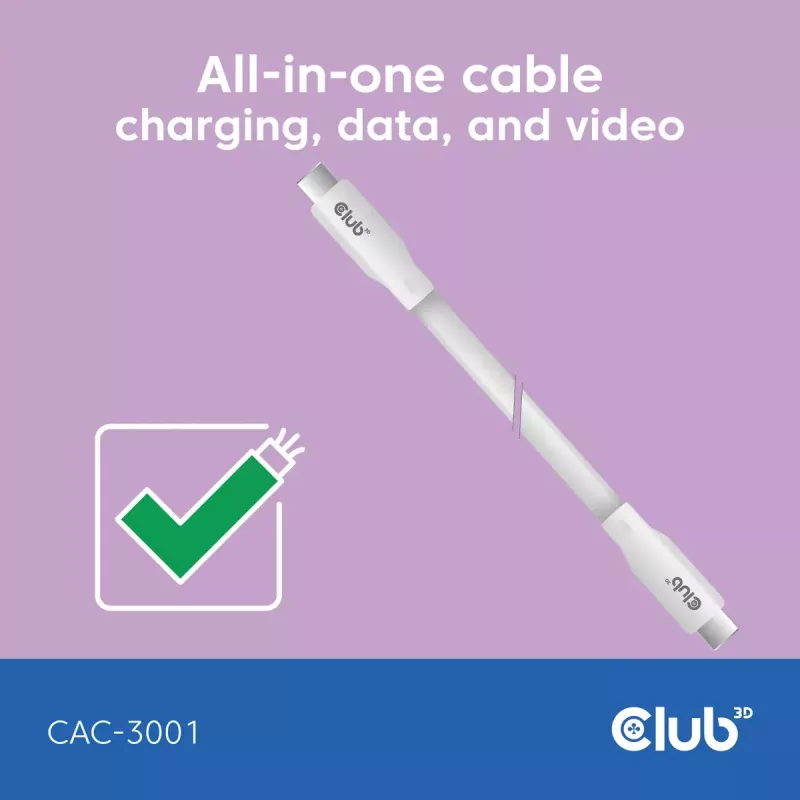 Kabel USB C CLUB3D CAC-3001 2m USB4 Gen 3x2 biały