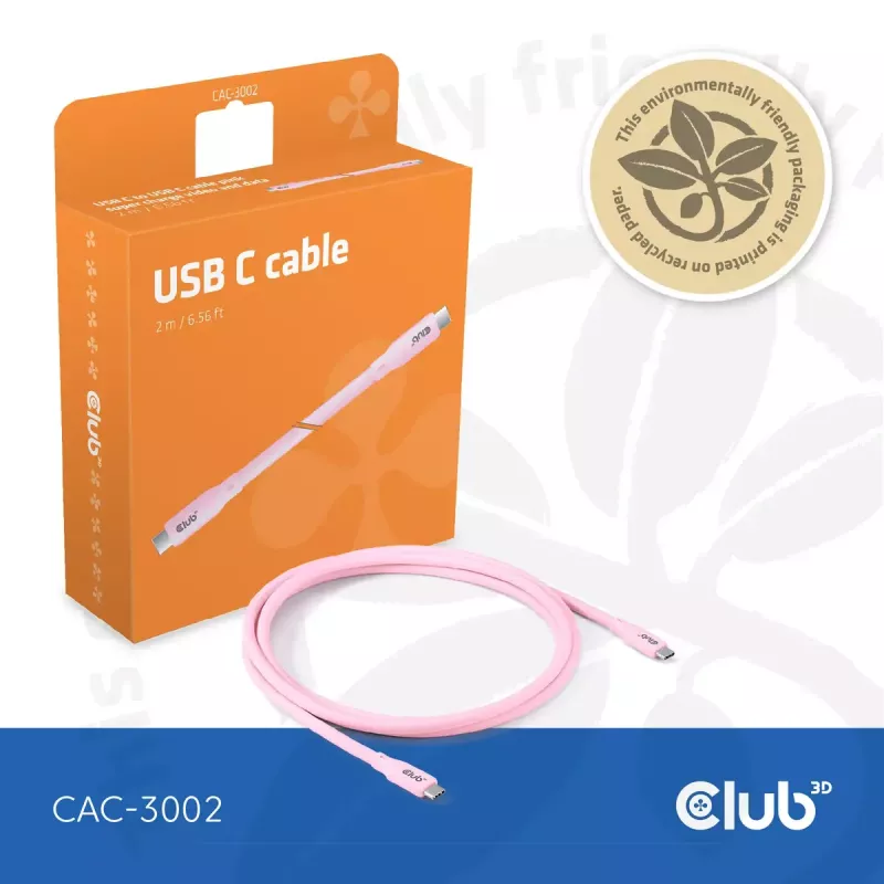Kabel USB C CLUB3D CAC-3002 2m USB4 Gen 3x2 Różowy