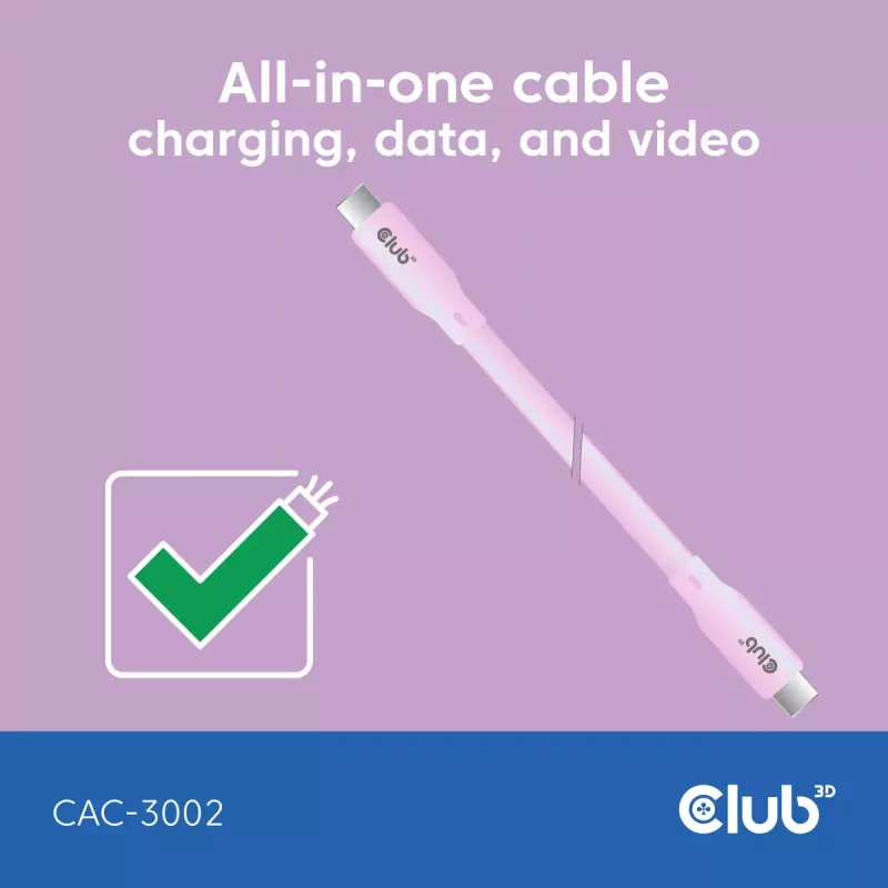 Kabel USB C CLUB3D CAC-3002 2m USB4 Gen 3x2 Różowy