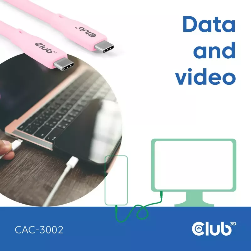 Kabel USB C CLUB3D CAC-3002 2m USB4 Gen 3x2 Różowy