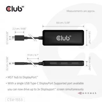 CLUB3D USB-C® do potrójnego DisplayPort™ 4K60Hz
