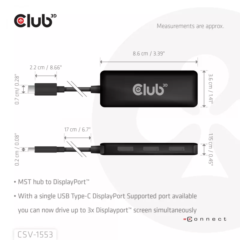 CLUB3D USB-C® do potrójnego DisplayPort™ 4K60Hz