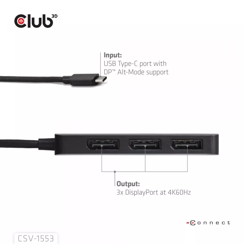 CLUB3D USB-C® do potrójnego DisplayPort™ 4K60Hz