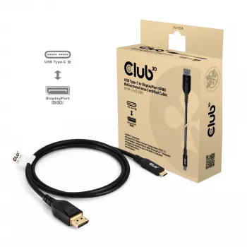 Kabel USB Type-C do DisplayPort 2.1, club 3d CAC-1559, dwukierunkowy, certyfikowany VESA DP80, 1 m