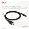 Kabel USB Type-C do DisplayPort 2.1, club 3d CAC-1559, dwukierunkowy, certyfikowany VESA DP80, 1 m