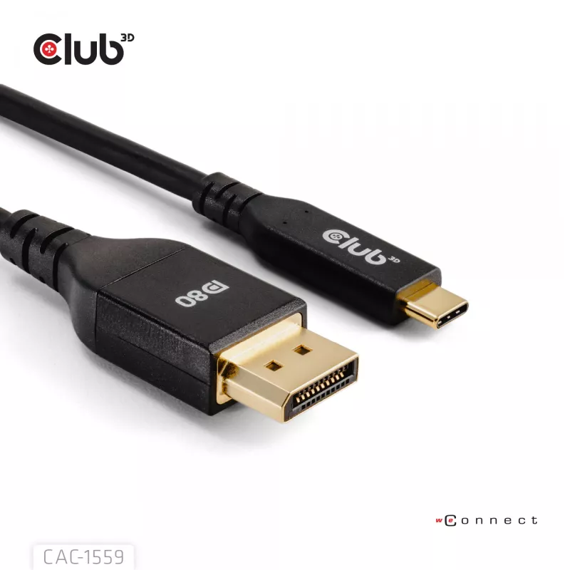 Kabel USB Type-C do DisplayPort 2.1, club 3d CAC-1559, dwukierunkowy, certyfikowany VESA DP80, 1 m