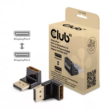 Adapter Club 3D DisplayPort męski na DisplayPort 1.4 żeński 90° kątowy, obsługuje 4K@120Hz