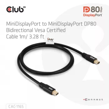 CLUB3D MiniDisplayPort™ na MiniDisplayPort dwukierunkowy kabel VESA DP80 certyfikowany M/M 1m/3,28ft