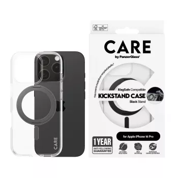 PanzerGlass CARE™ by ® Etui przezroczyste z czarną podstawką i MagSafe iPhone 16 Pro
