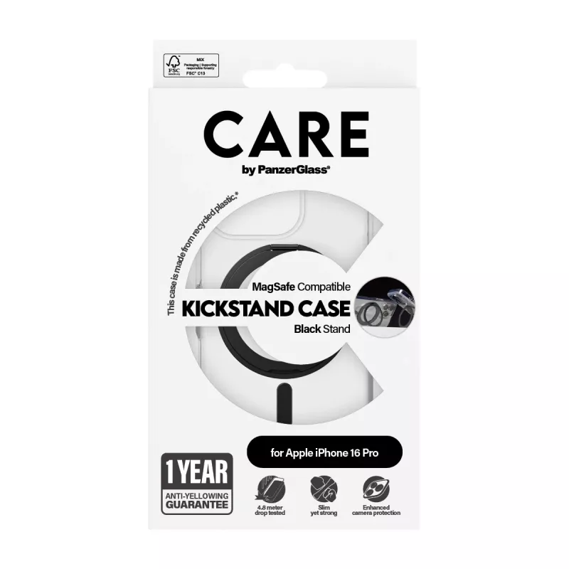 PanzerGlass CARE™ by ® Etui przezroczyste z czarną podstawką i MagSafe iPhone 16 Pro