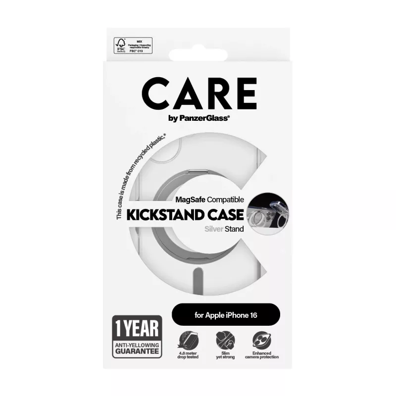 PanzerGlass CARE™ by ® Etui przezroczyste ze srebrną podstawką i MagSafe iPhone 16