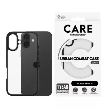 PanzerGlass CARE™ by ® Urban Combat Case przezroczysty z czarną ramką iPhone 16