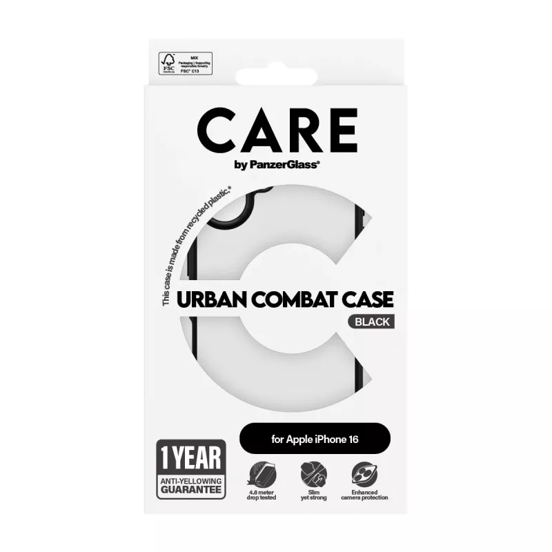 PanzerGlass CARE™ by ® Urban Combat Case przezroczysty z czarną ramką iPhone 16