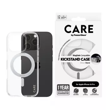 PanzerGlass CARE™ by ® Etui przezroczyste ze srebrną podstawką i MagSafe iPhone 16 Pro