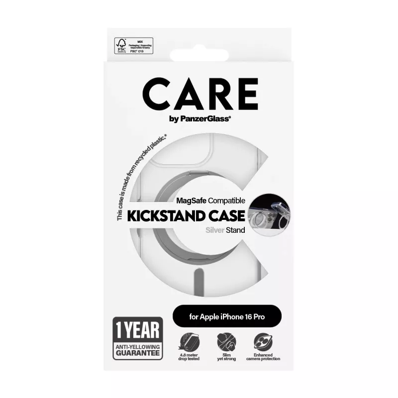 PanzerGlass CARE™ by ® Etui przezroczyste ze srebrną podstawką i MagSafe iPhone 16 Pro