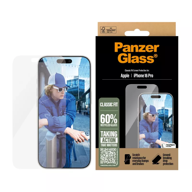 PanzerGlass ® Szkło ochronne iPhone 16 Pro | Classic Fit, Apple, Apple - iPhone 16 Pro, Aplikacja na sucho, Odporne na zarysowania, Odporne na wstrząsy, Przezroczyste, 1 szt.