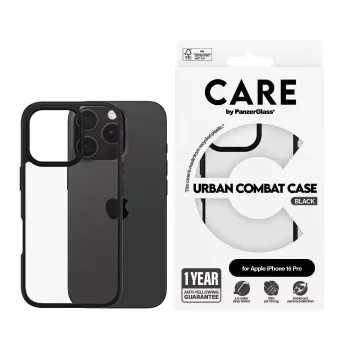 PanzerGlass CARE™ by ® Urban Combat Case przezroczysty z czarną ramką do iPhone 16 Pro